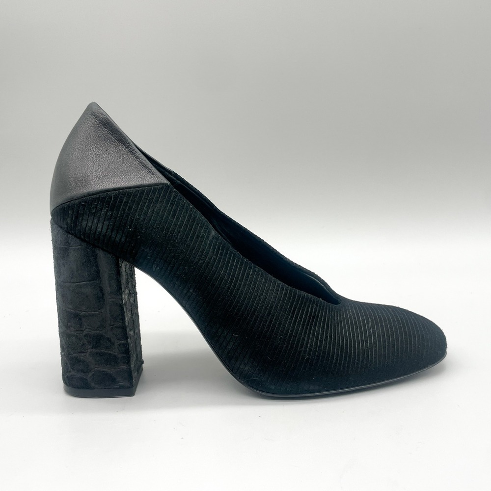 Free People Womens 37 Take Heart Block Heel Pumps Black Ribbed Corduroy Croc